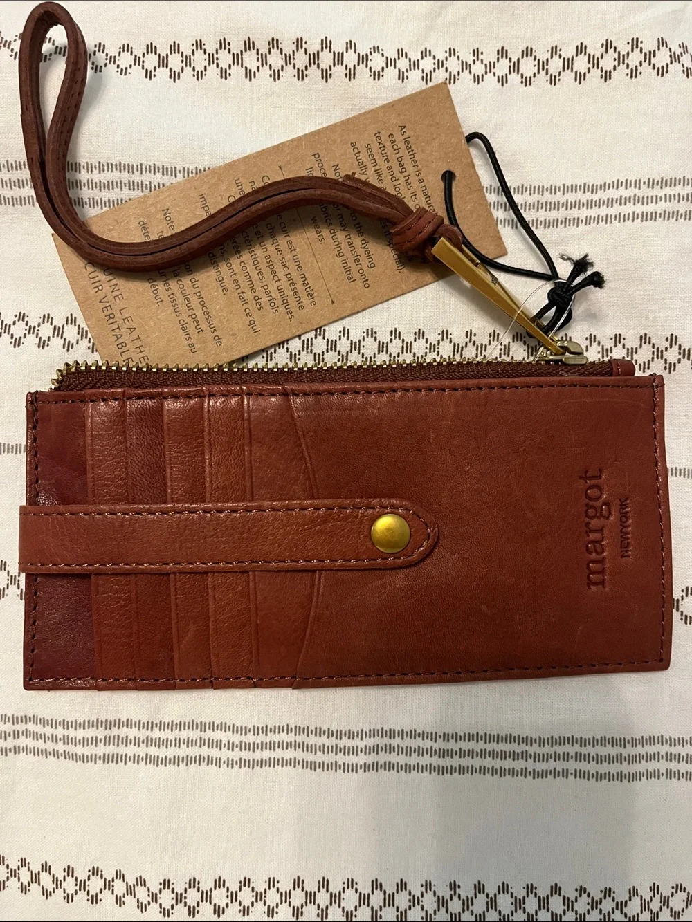 margot Leather Wristlet Card Holder in Rich Brown with Gold Hardware - Picture 2 of 6